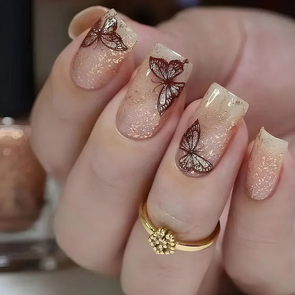 24pcs French Press on Nails Blue False Nails Wearable Stick-on Nails Fake Nail Uñas Postizas Накладные Ногти Faux Ongles 네일팁