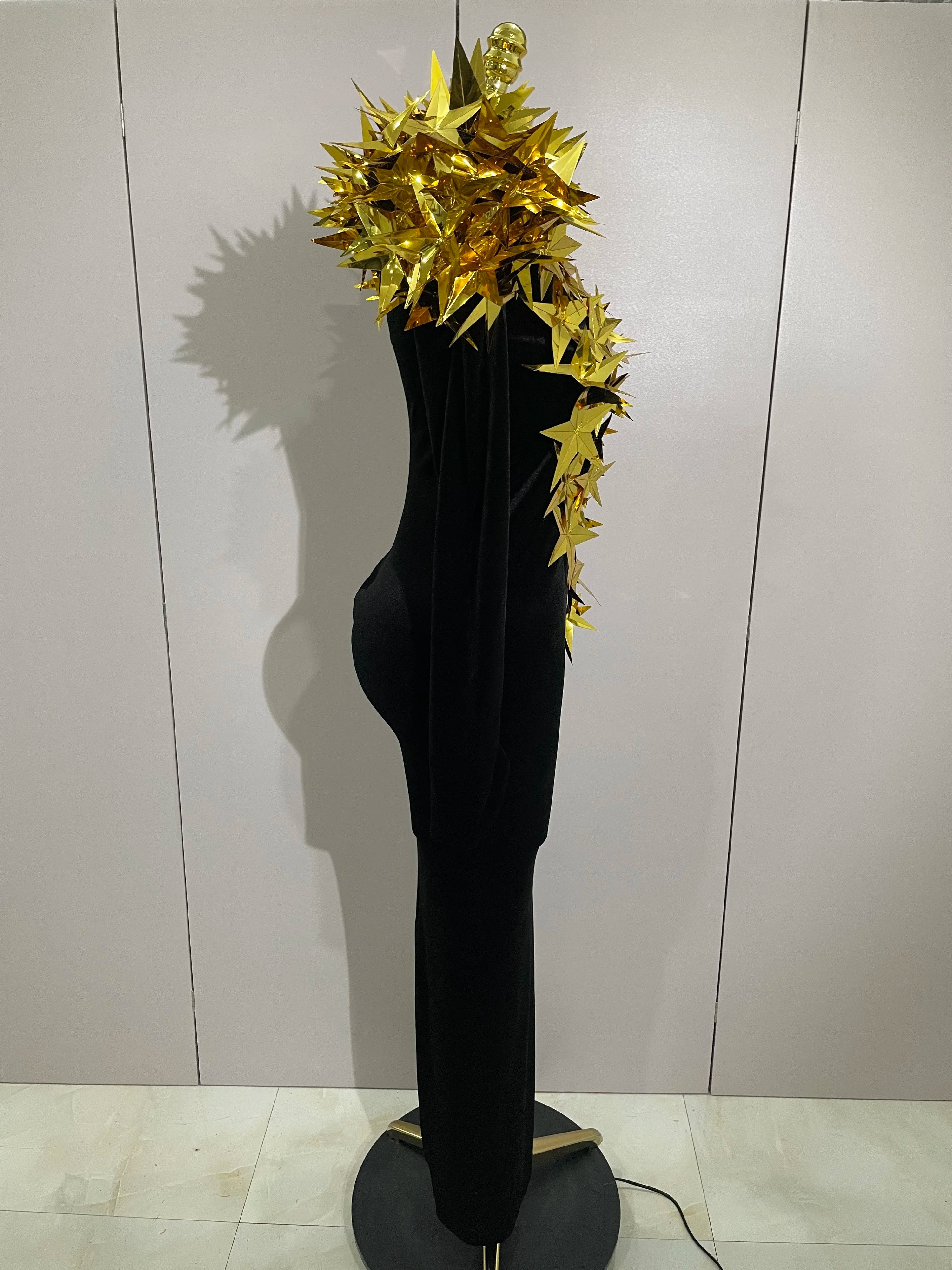 2025 New Shiny Gold Star Rhinestone Velvet Long Dress Women Evening Birthday Party Club Gala Hosts NightClub Bar Stage Costumes