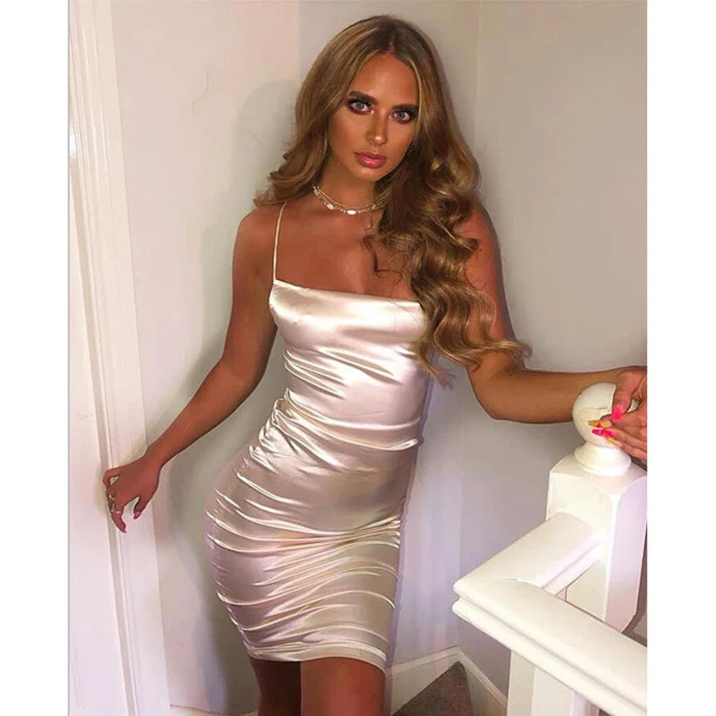 Party Sexy Spaghetti Strap Camisole Mini Dress Solid Bottom Dress Slim A-Line Girl Y2K Summer New Sundress платье WHITE