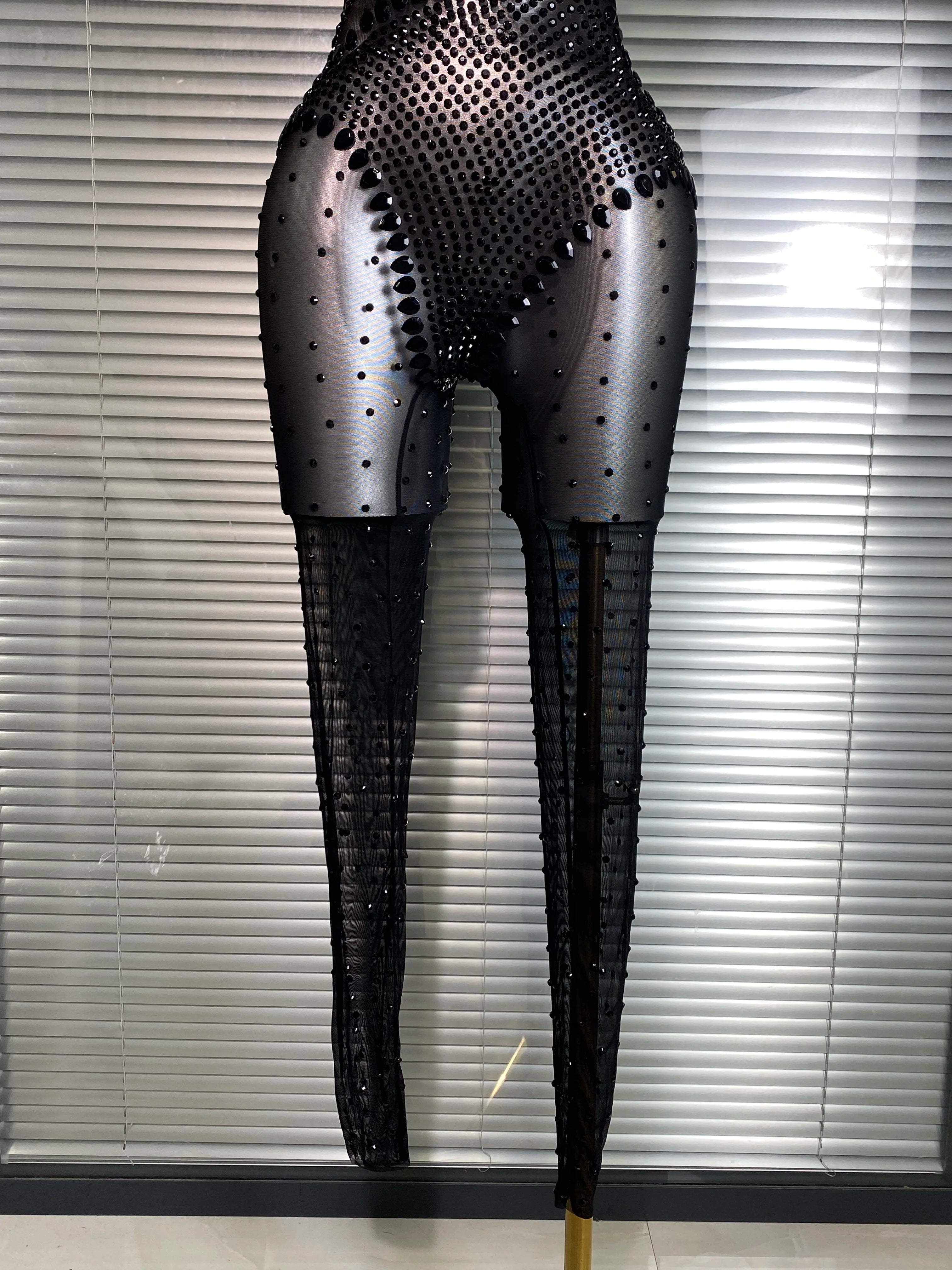 Summer New 2025 Women Sexy Crystal Sheer Black Bodycon Jumpsuit Celebrity Designer Dancer Celebrity Night Club Rompers