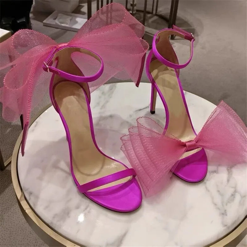 Big Butterfly-Knot Sandals Woman Summer High Heels Women Pumps Pointed Designer Shoes Mary Janes Sexy Stiletto Wedding Shoe