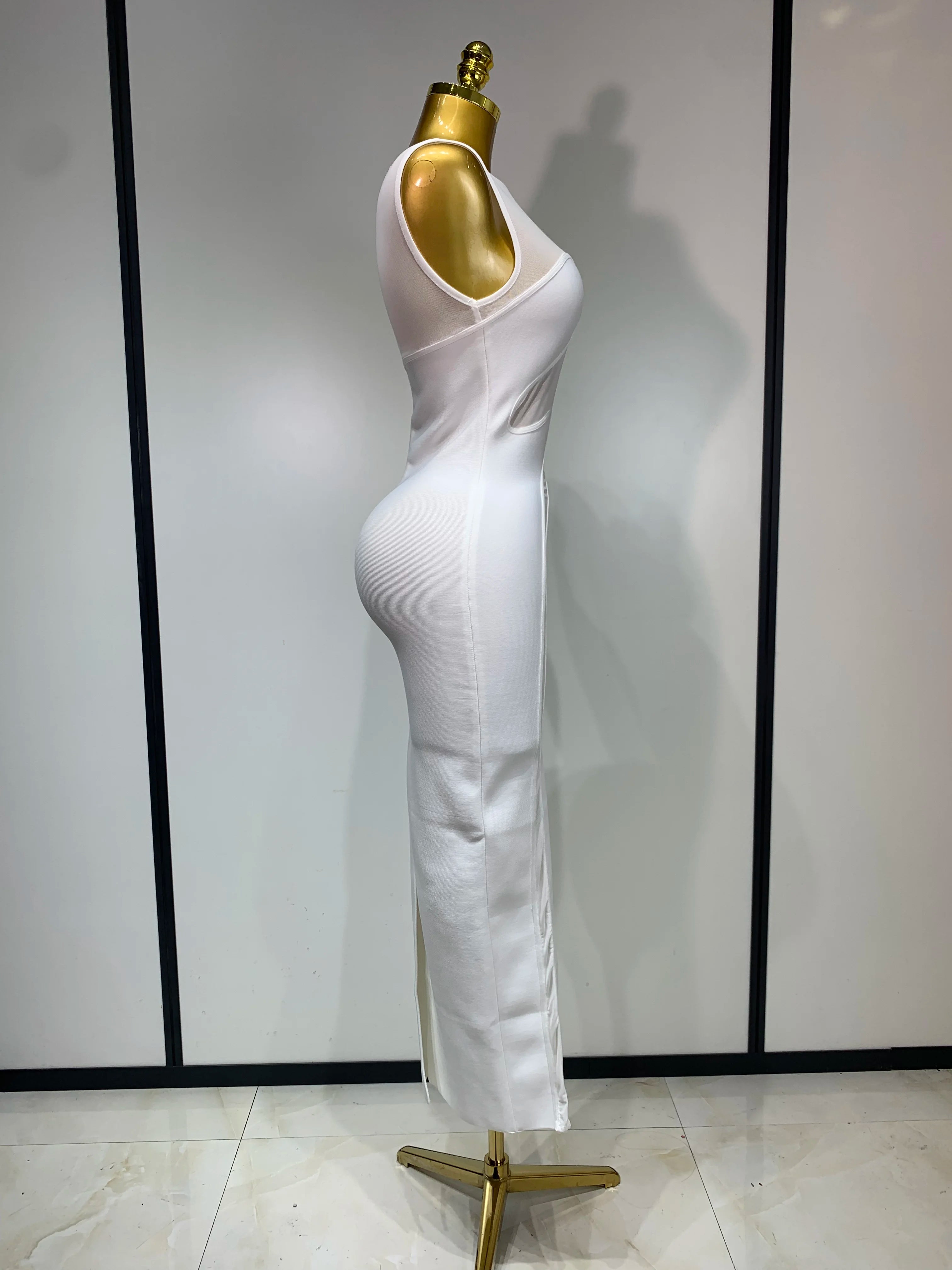 High Quality Sexy O Neck Mesh Bodycon Bandage Dress Evening Party Gown 2025 Celebrity Elegant Luxury Birthday Club Dresses