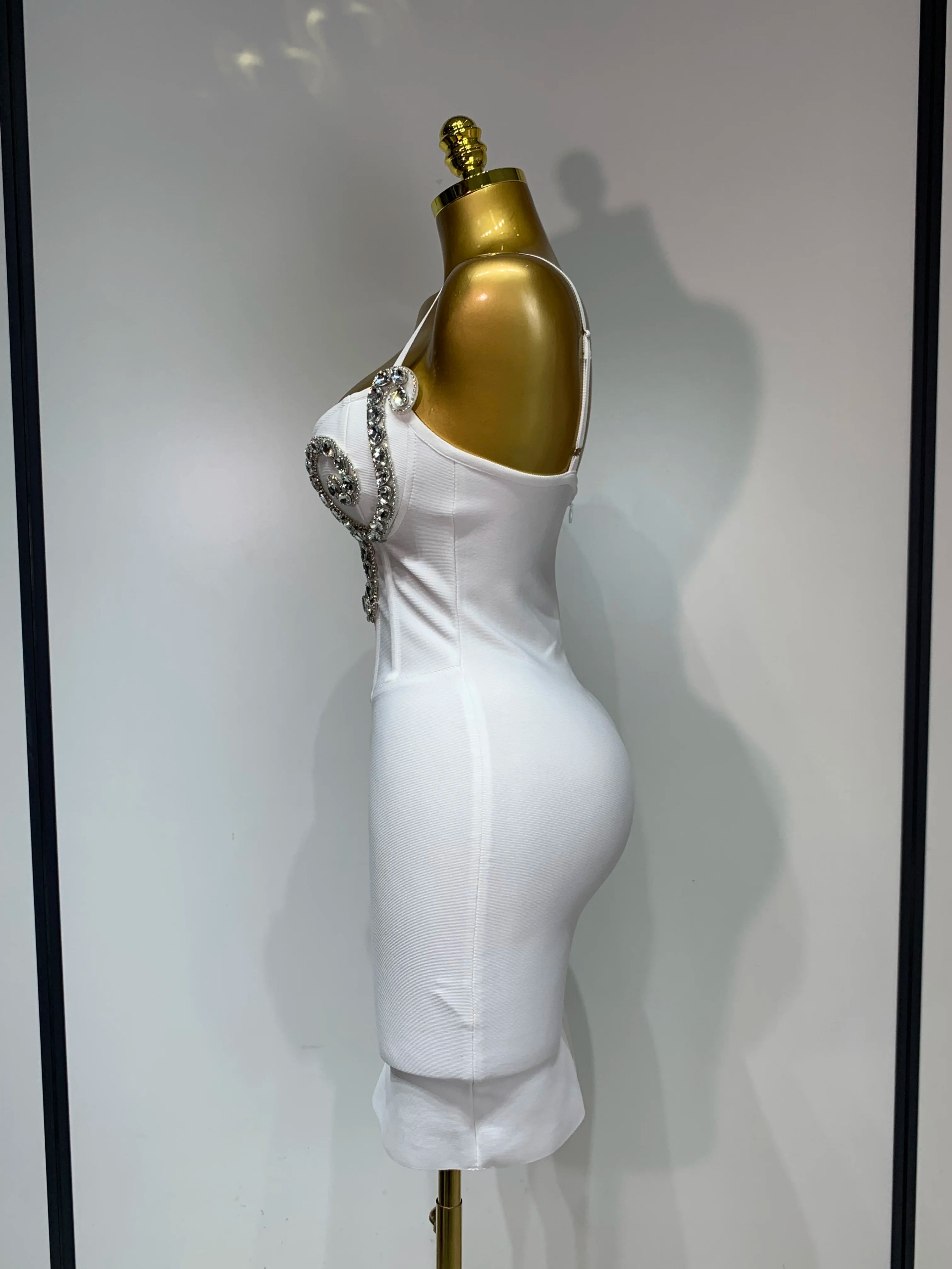 Women Sexy Spaghetti Strap V Neck Crystal Sleeveless Bandage Dress White Elegant Evening Party Cocktail Luxury Birthday Gowns