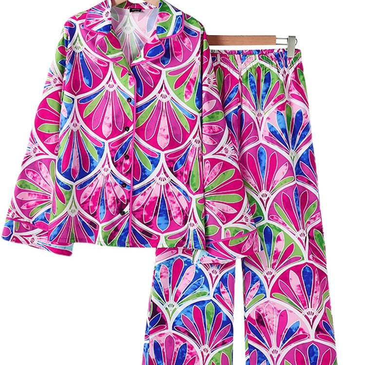 Plus Size 5XL VONDA Women Vintage Printing Long Sleeve Tops Wide Leg Pant Sets Outfits 2025 Casual Loose Bohemian 2 Piece Suits