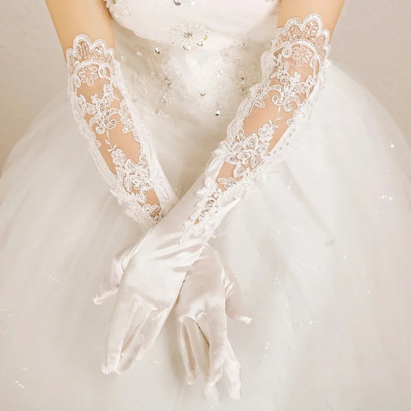 Wedding Dress Luxury Atmosphere Gloves Bride Gloves Long Double Row Gloves Wedding Gloves Winter Red CHINA