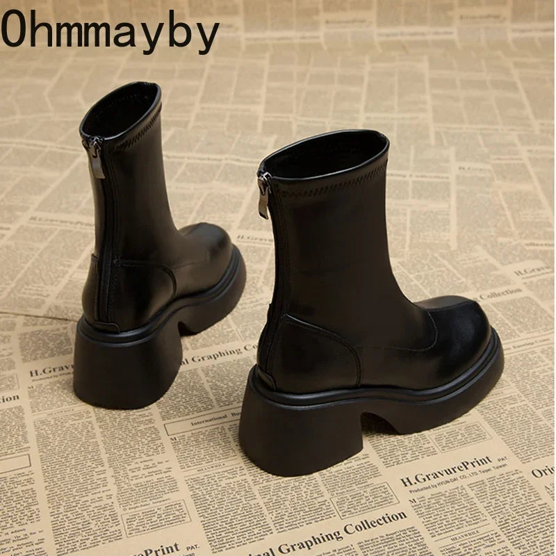 Winter Short Boots For Women Fashion Back Zippers Ankle Boots Female Elegant Square Heel Women's Knight Bootties