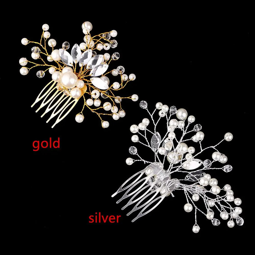 Pearl Women Hair Combs Wedding Hair Accessories Hair Pin Rhinestone Tiara Bridal Clips Crystal Crown Bride Hair Jewelry