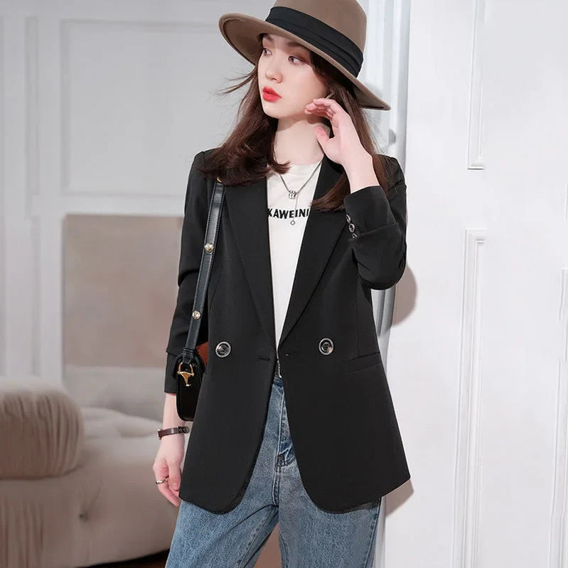 Women Blazer Coat Fashion Long Sleeve Tops Outerwear Chic Elegant Long Sleeve Basic All-match Office Streetwear New 2023 black