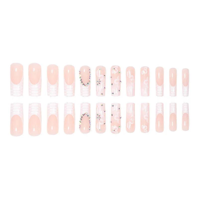 24pcs French Flower Snake Pattern Crocodile Pattern Press on Nails Simple Nails Full Cover Wearable False Nails
