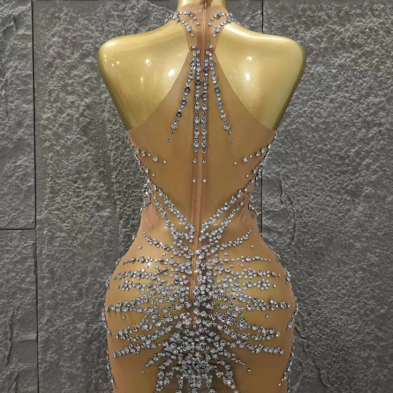 Shinning Crystal Women Sexy Sleeveless Mesh See Thorugh Bodycon Mini Dress Nightclub Party Bar Singer Performance Stage Wear