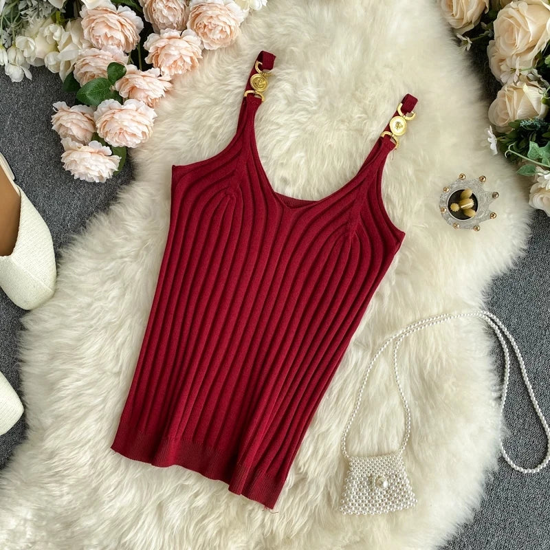 V-neck Halter Sexy Camisole Top 2022 Summer Women Sexy off-Shoulder Solid Color Sleeveless Camis Women's Clothing Tanks Tops