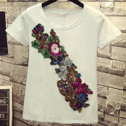 Spring and Summer Women's Sequins White Denim Pants Slim All-match Basic Pencil Student Stretch Jeans Daily Street Trousers white tee