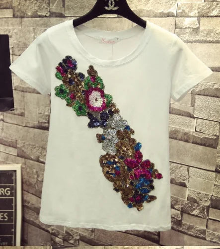 Spring and Summer Women's Sequins White Denim Pants Slim All-match Basic Pencil Student Stretch Jeans Daily Street Trousers white tee