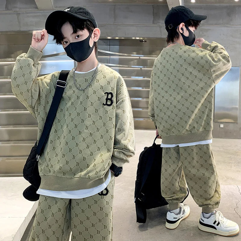 Children Loungewear Suits for Boys Round Neck Sweater and Pants 2Pcs Outfit Sets Junior Kids Letter Sports Clothes Tracksuit