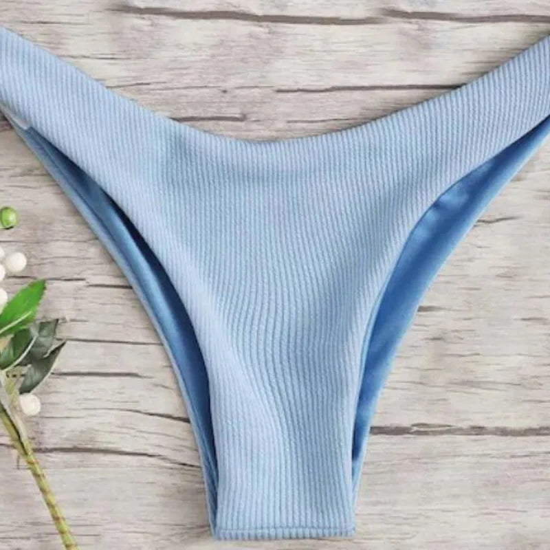 Swimsuit New Summer Women Bikini Sexy Swimwear Set Packwork Brazilian Bathing Beachwear Swimming Bathing Suit Women Blue Bottom