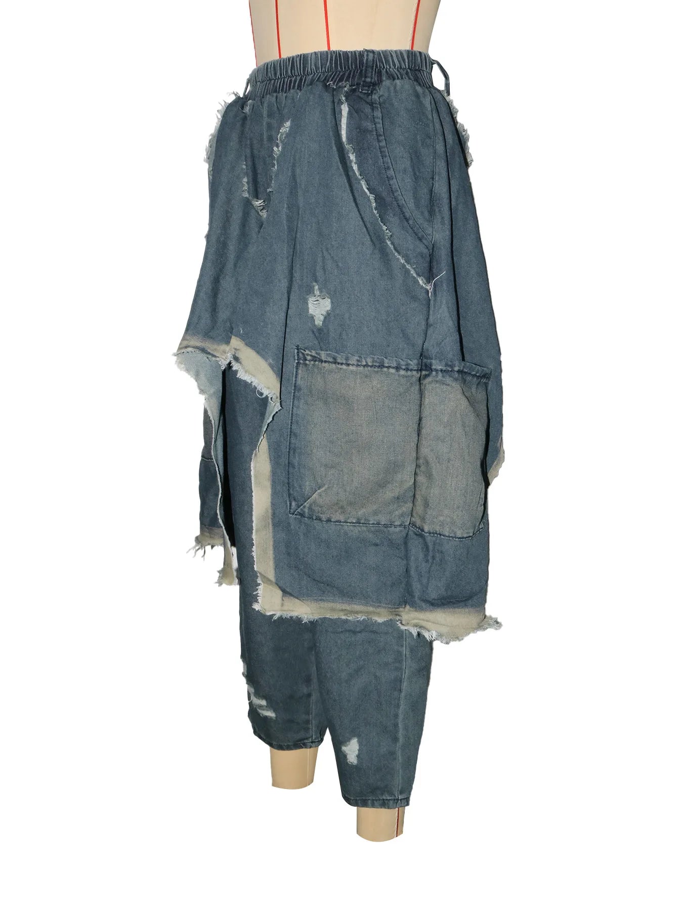 CM.YAYA Women Streetwear Ripped Out Hole Denim Pants 2025 Fall Autumn Loose Safari Style Cargo Harem Hip Hop Jeans
