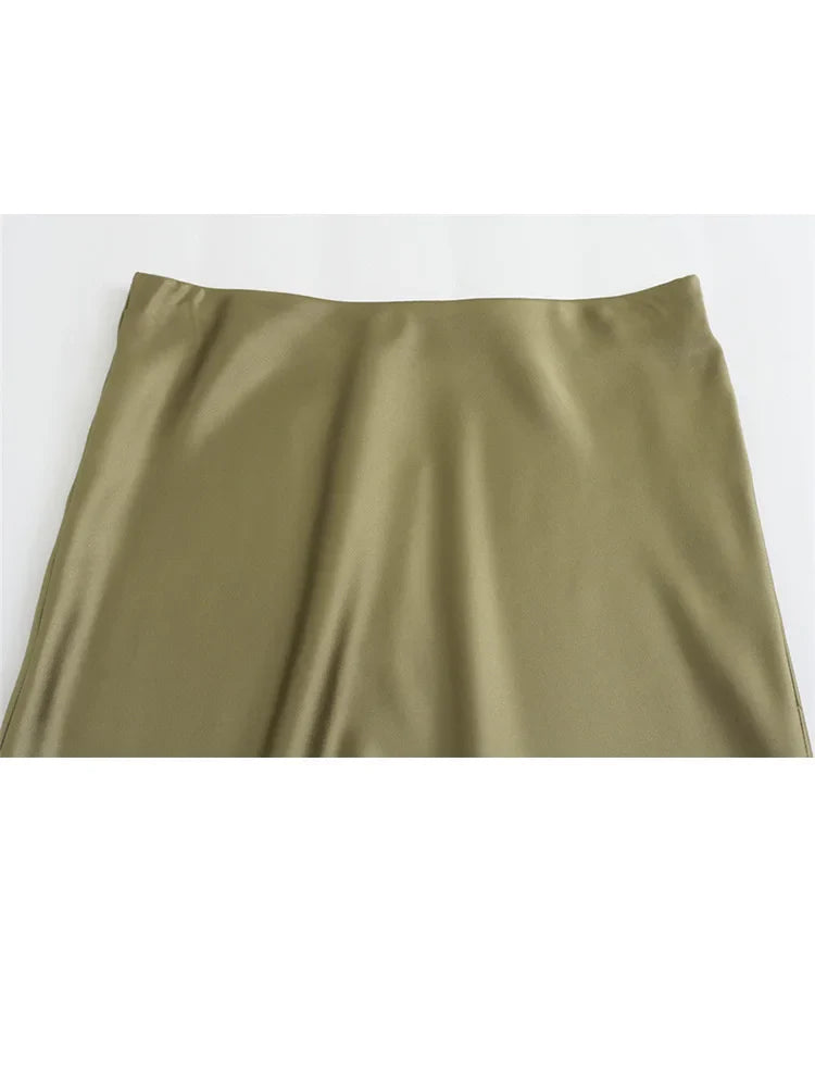 HH TRAF Women's Midi Skirt High Waisted Solid Sexy Satin Dress Tight Chic Elegant Women Mermaid Long Skirt Casual Bodycon Skirt