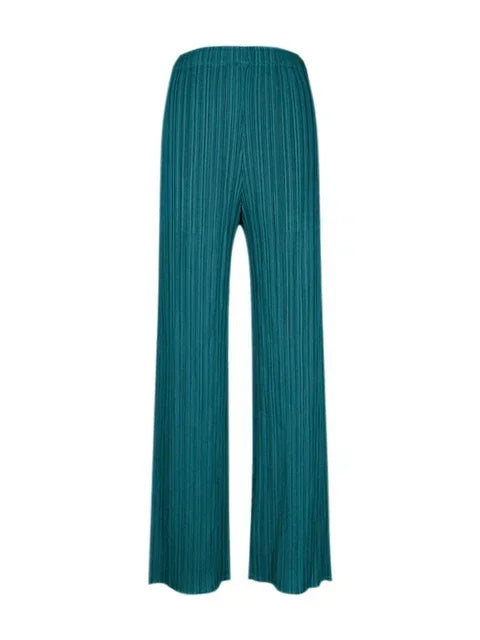 Spring Summer Autumn Women Casual Elegant Ladies Miyake Designer Casual Loose Straight Pleated Pants High Waist Trousers Lake Blue One Size