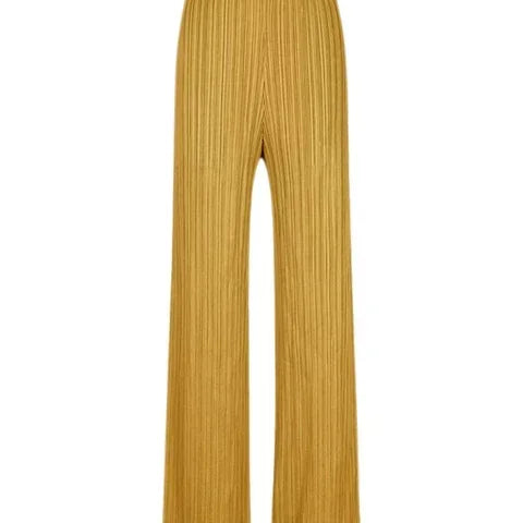 Spring Summer Autumn Women Casual Elegant Ladies Miyake Designer Casual Loose Straight Pleated Pants High Waist Trousers Orange One Size