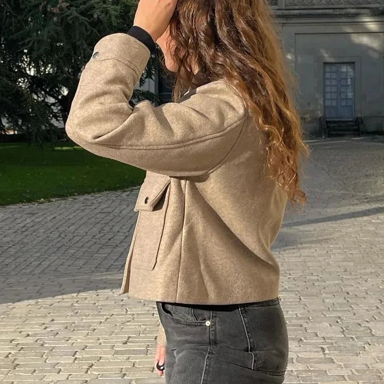 Women Fashion Woolen Coats Winter Trend Cotton White And Khaki Lapel Jackets Woman Warm Streetwear Mujer Casaco Y2k