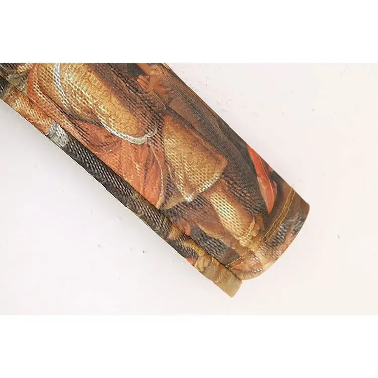 TELLHONEY Women Fashion O-Neck Print Long Sleeves Rompers Female Casual Sexy Slim Fitting Hidden Breasted Rompers