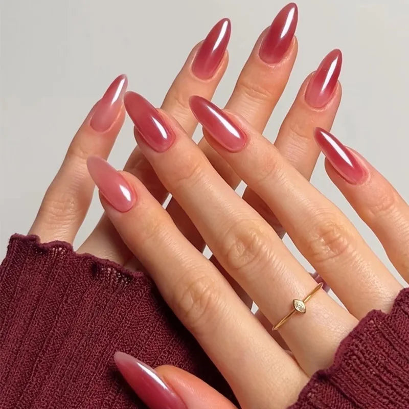 24Pcs Solid Nude Color Fake Nails with Jelly Glue Short Almond Press on False Nails Wearable Oval Finished Full Cover Nail Tips