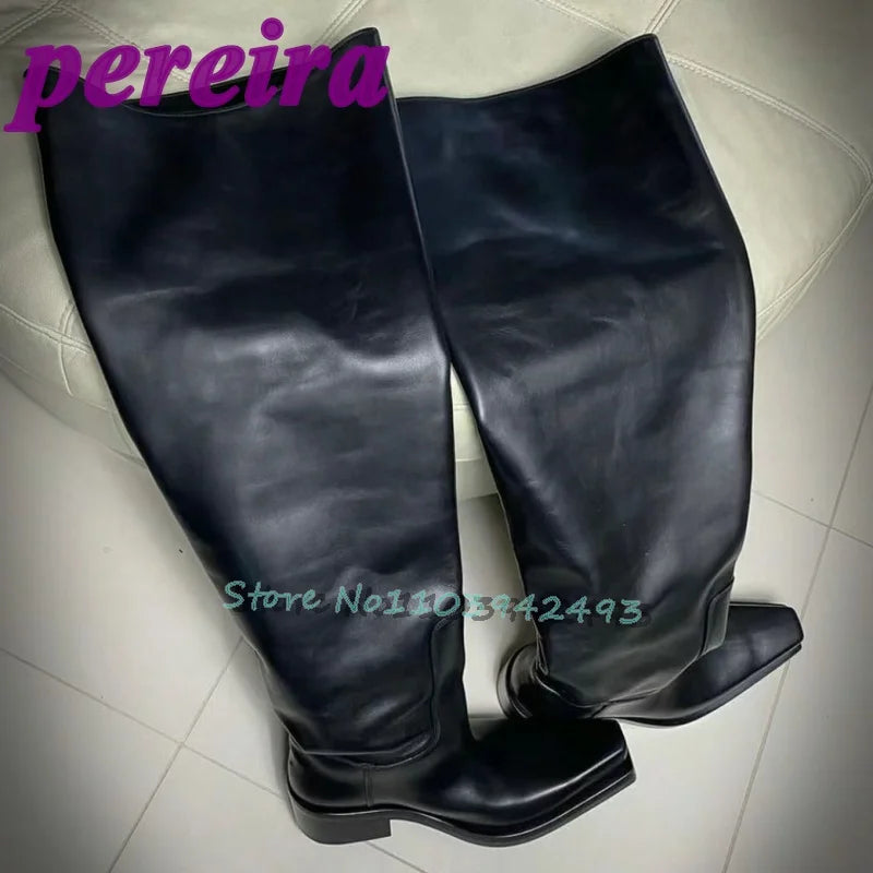 Black Wide Fit Boots Square Toe Botas Over-the-knee Man Women Autumn Winter Fashion Street Style Shoes Luxury Designer Booties