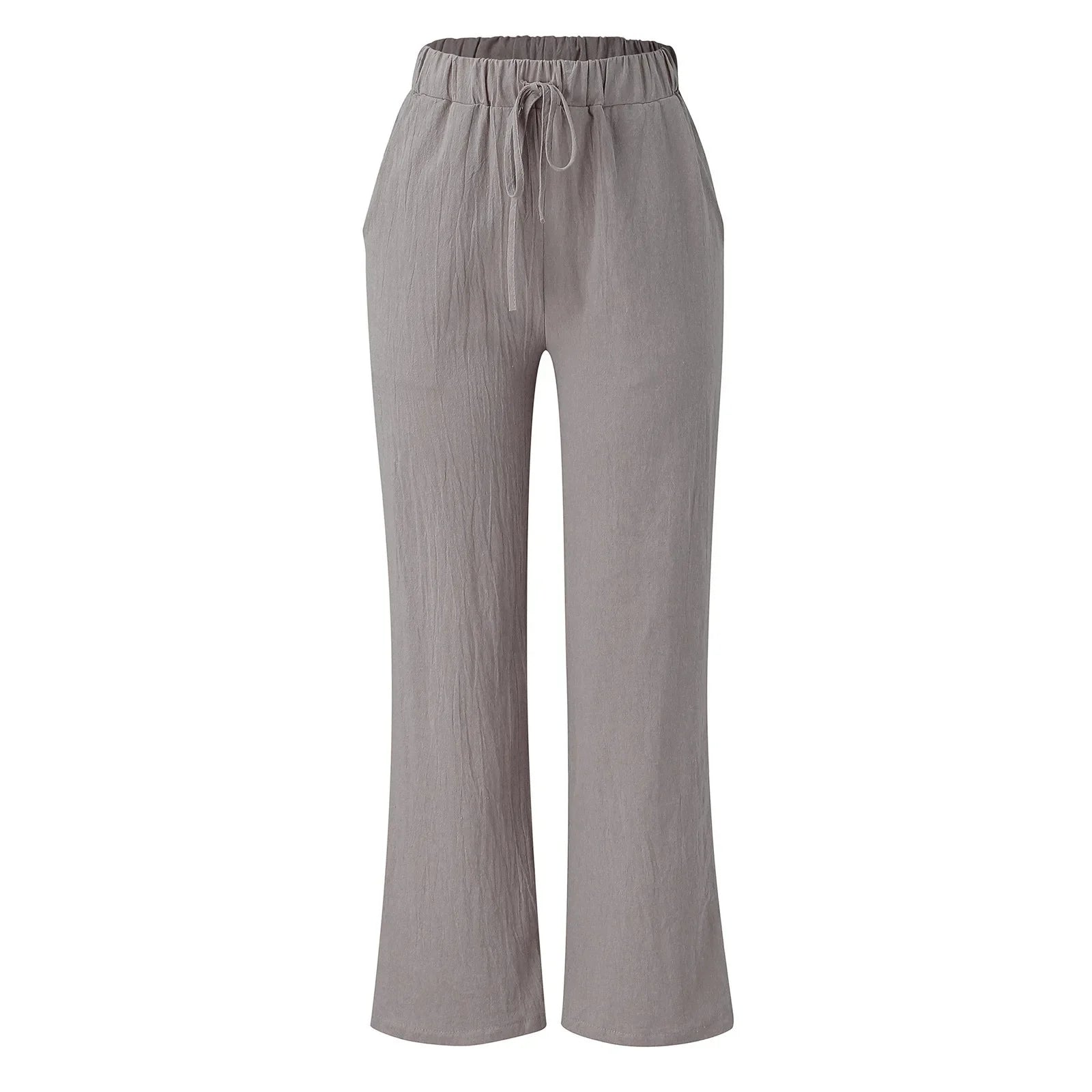 Wide Leg Pants With Pocket Loose Casual Solid Color Bandage Drawstring Womens Trousers Casual Work Elastic Waist Straight Pants Grey
