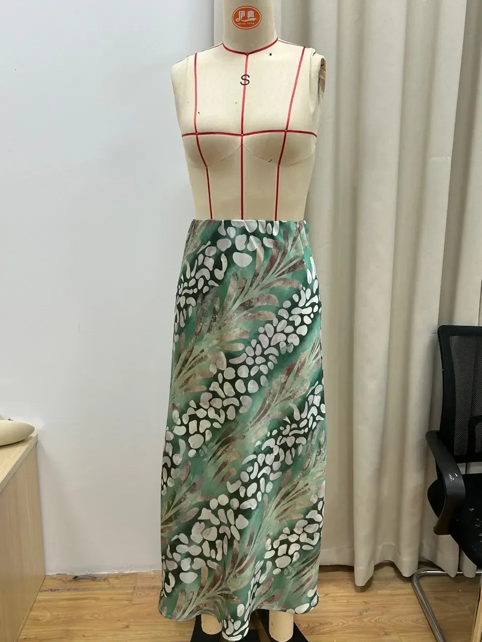 Elegant Printed Shirts Skirts Sets For Women Fashion Lapel Sleeves High Waist 2-piece Suits Summer Lady High Streetwears Green overskirt