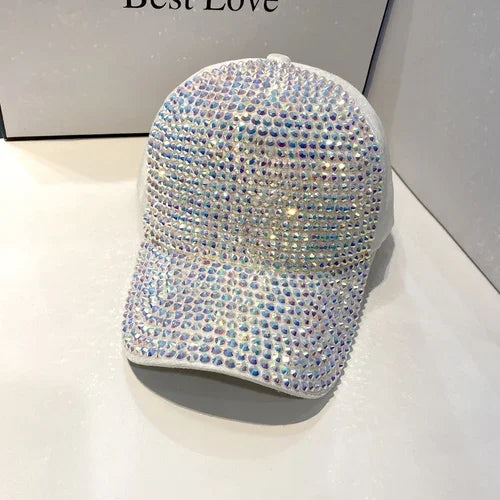 Summer Ladies Baseball Cap Korean Wild Spring and Autumn Rhinestone Caps Fashion Personality Street Highlights Hip-hop Hats MZBQ128-bai AB z 55-60cm