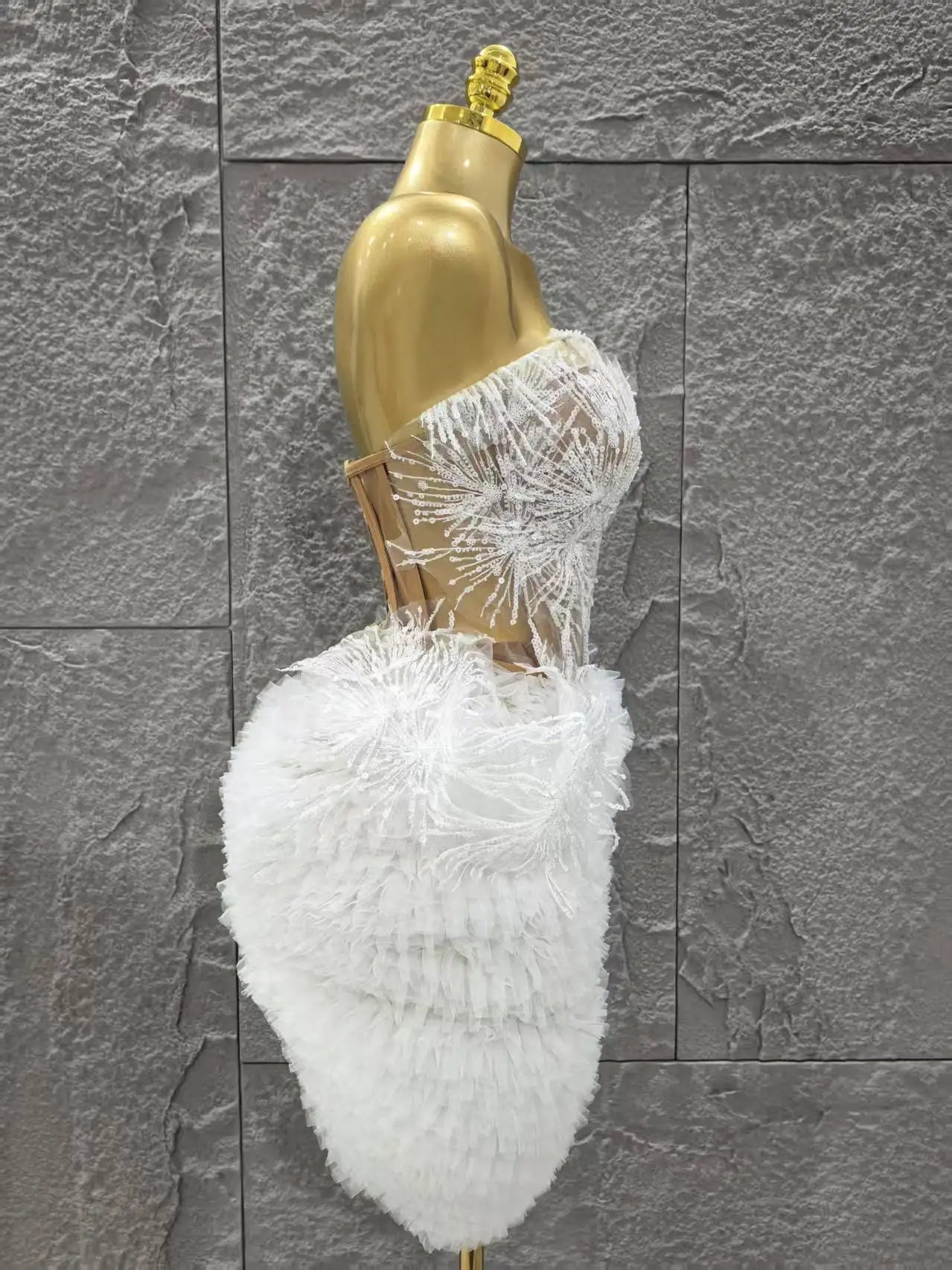 STOCK White Color Women Sexy Strapless 2 Pieces Ball Gown Mini Dress Celebrate Cute Birthday Party Photo Shoot Outfit Vestido