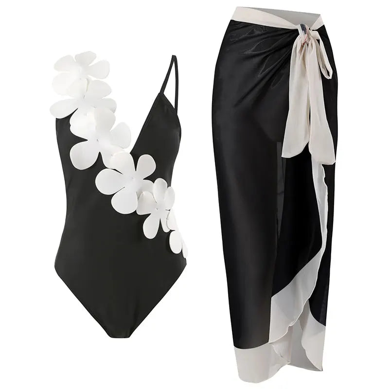 2023 Sexy Fashion One Piece Swimsuit Solid 3D Flower Summer Women Swimwear Beachwear Summer Luxury Monokini Bathing Suit a set 3