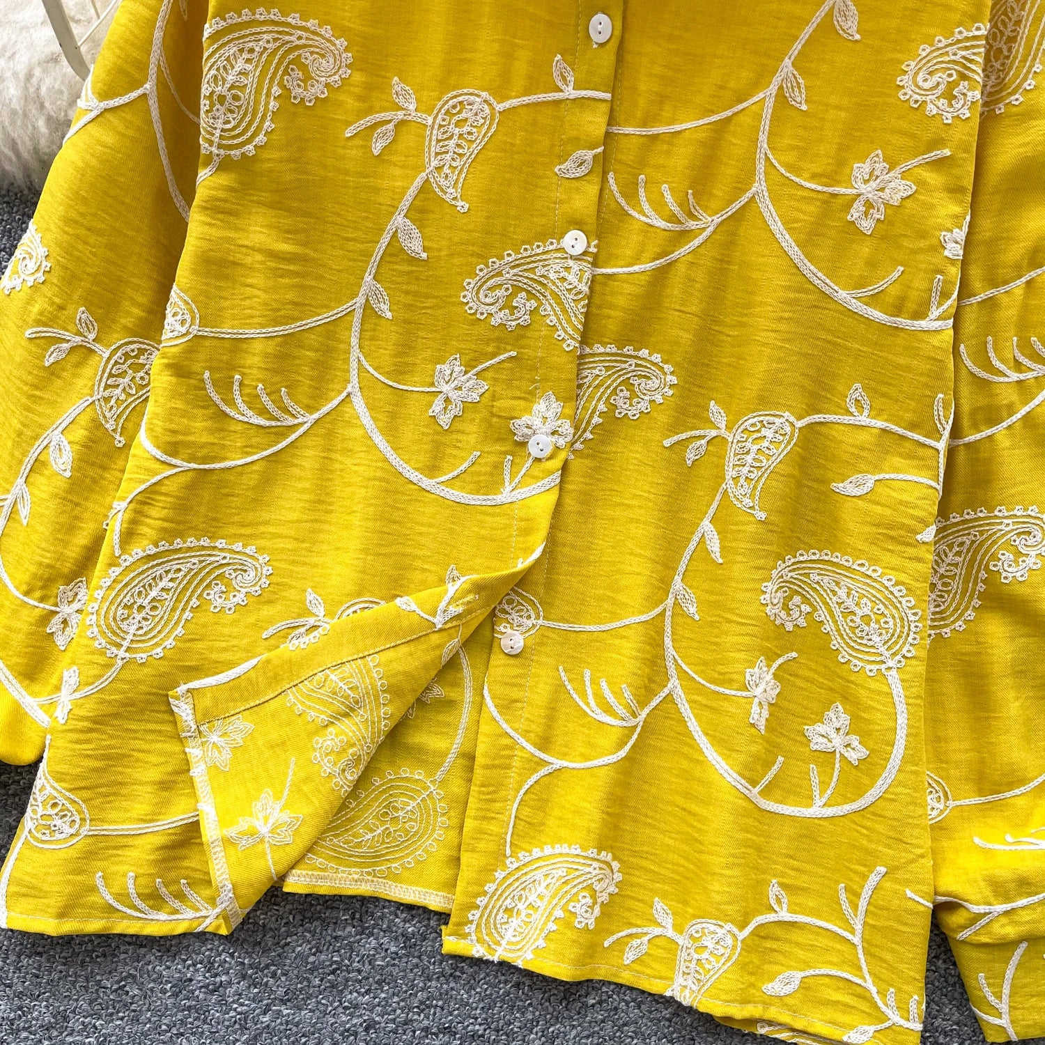 Vintage Elegant Embroidery print turn-down collar Blouse Fashion Single Breasted sweet Shirt  Casual Chic Top Fairy Summer Women