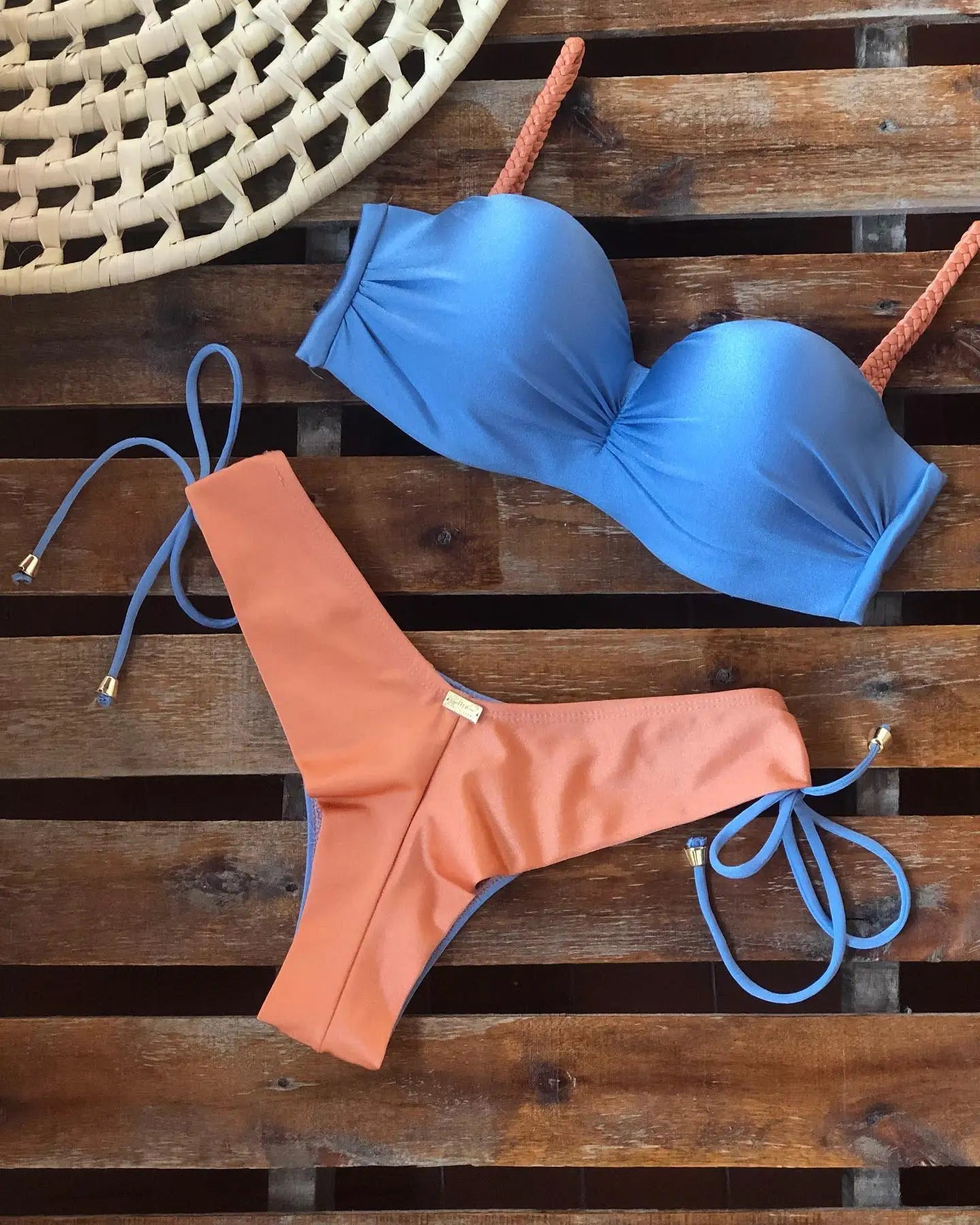 Sexy Bikinis Sets Push Up Women's Swimsuit Tie Side G-String Vintage Solid Swimwear Chest Pad Summer Beachwear Bathing Suit MA24272B1