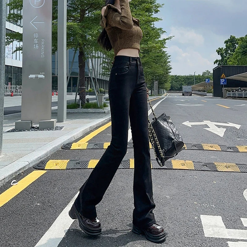 High Stretch Denim Jeans For Women's Slim Fit Wide Leg Design Sexy Long Female Boot Cut Pants