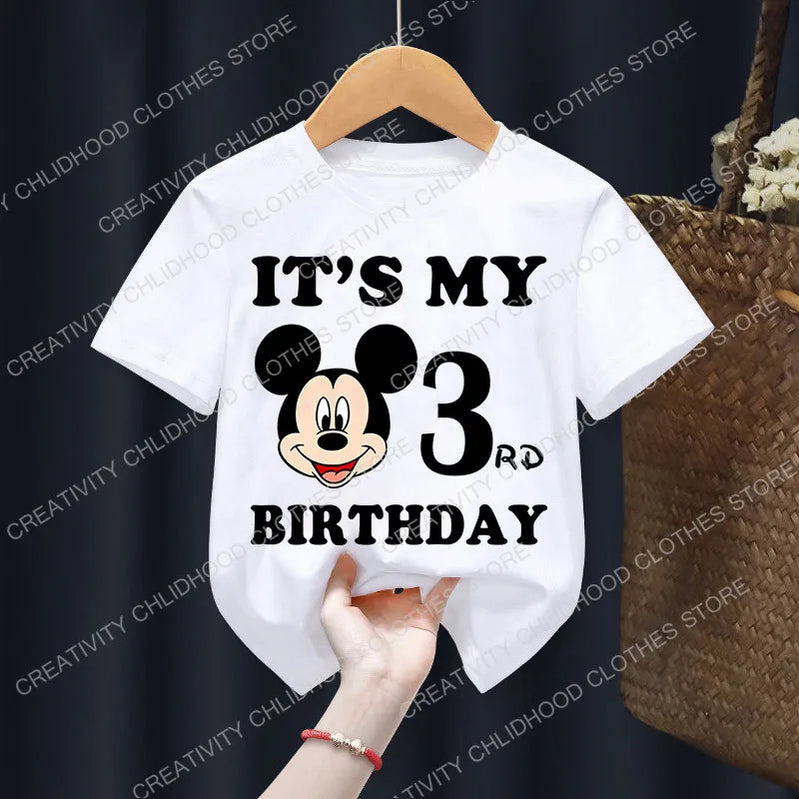 Mickey Mouse Children T-Shirt Disney Birthday Number 1-9 Boy Girl Clothes Kid Kawaii Anime Cartoons Little Baby Casual Tee Shirt