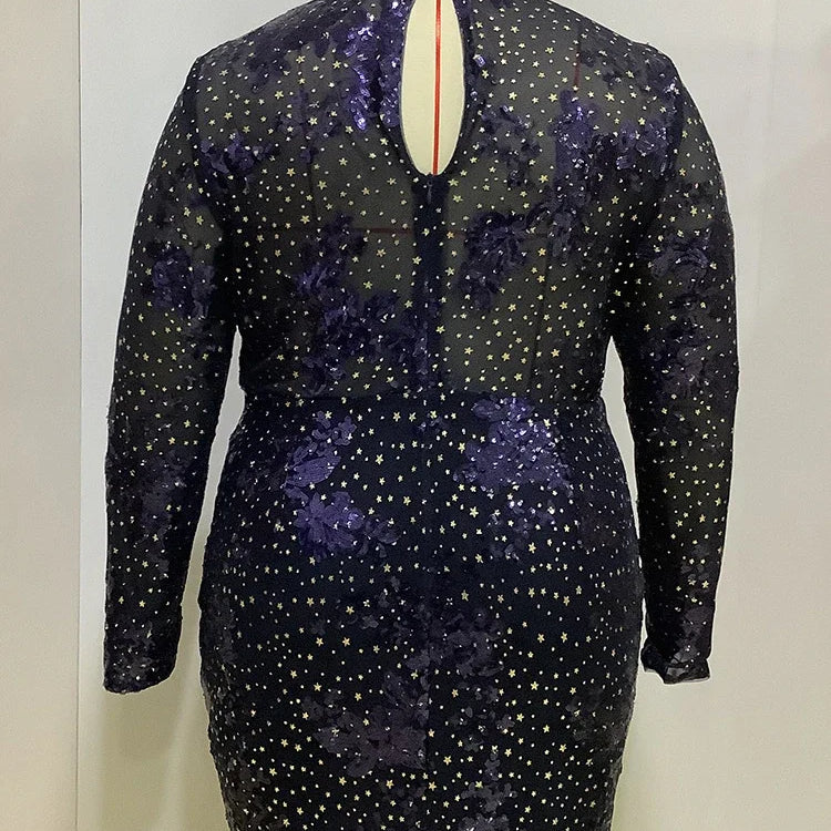 Sparkly Shiny Dresses for Women O Neck Long Sleeve Sequins Package Hip Sexy Mini Evening Birthday Party Plus Size Gowns 2024