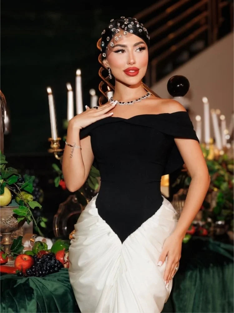 Women Sexy Slash Neck Off the Shoulder Laced-up Bodycon Floor-length Dress Evening Party Celebrate Cocktail Outfit