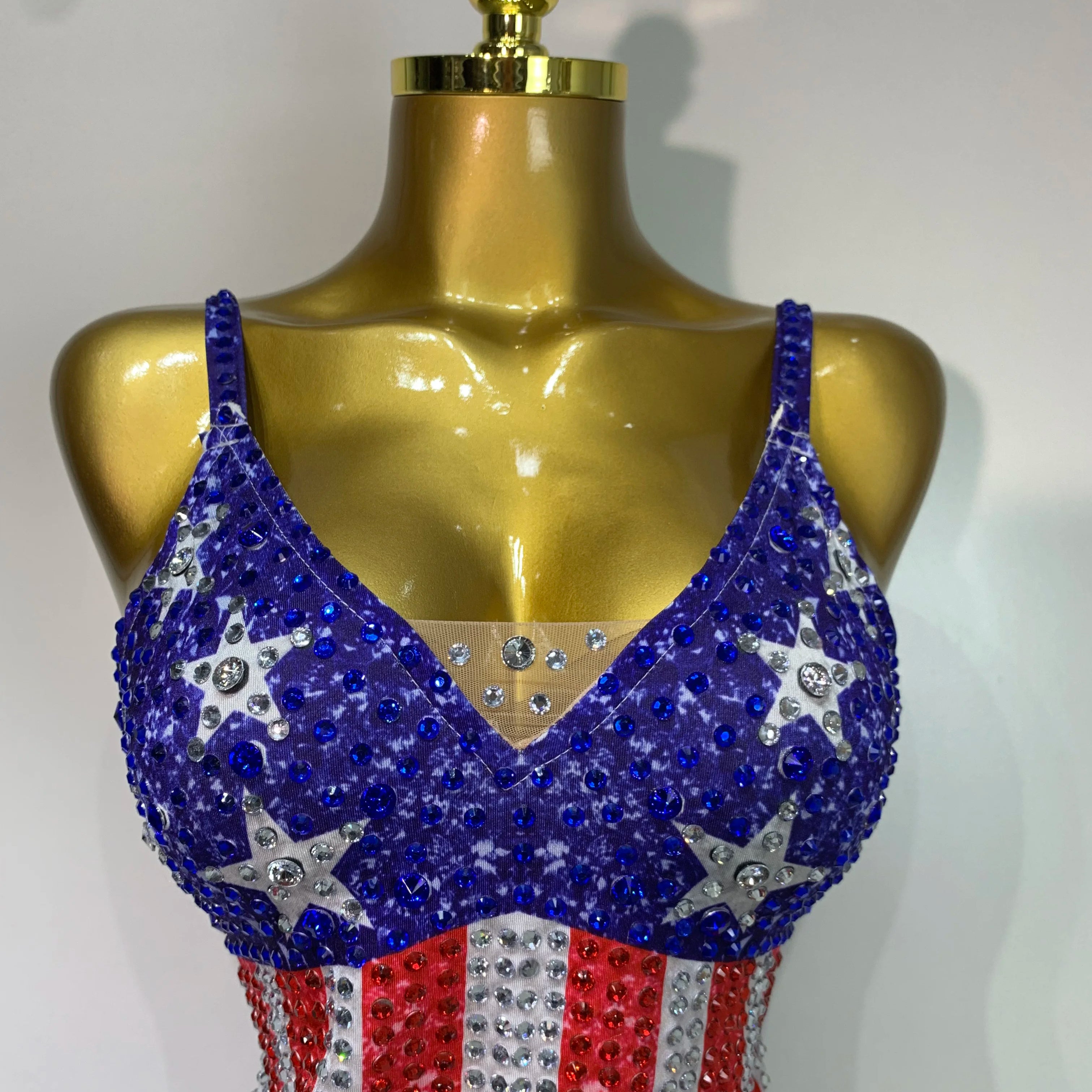 Shiny Rhinestones Tassel Bodysuit Performance Dance Singer Costume Evening Party Nightclub Stage Leotard Cheerleading Outfit