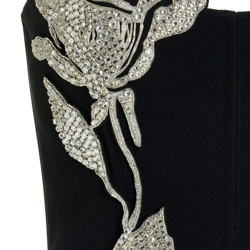 DEIVE TEGER Black Rose Embroidered Long Bandage Dress for Girls Elegant Wrap Breast Sexy Party Event