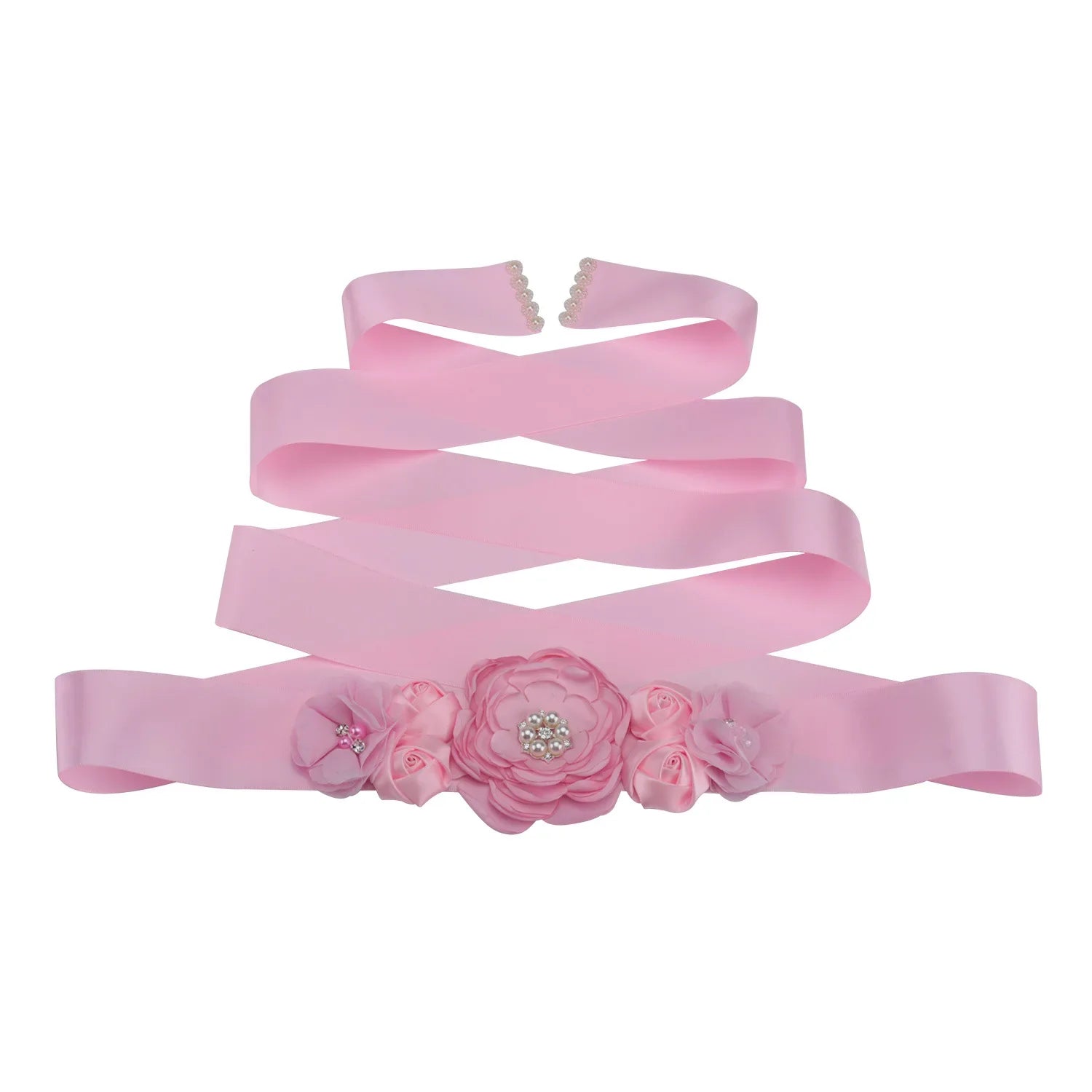 Wedding Accessories Bridal Belts Satin Flower Sash Woman Girl Belts Flower Bead Belts Floral Belt Wedding Rhinestone Flower Belt 3-Pink