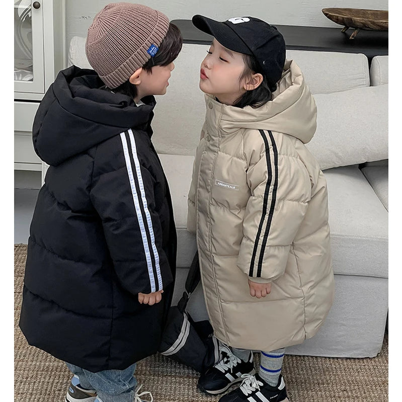 Winter boys girls plus velvet warm hooded jacket 2-9 years old Korean down overcoat thickening fashion children's clothing