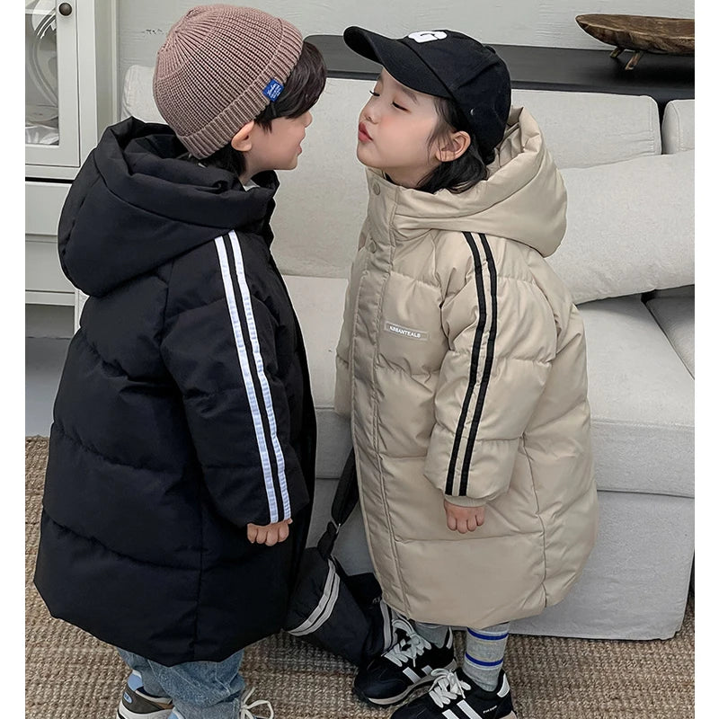 Winter boys girls plus velvet warm hooded jacket 2-9 years old Korean down overcoat thickening fashion children's clothing