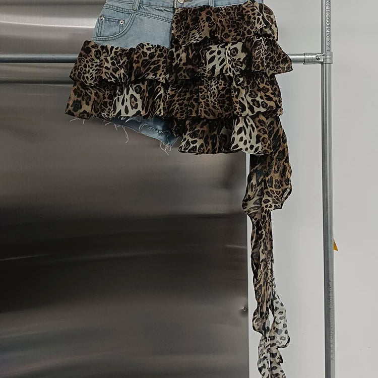 TWOTWINSTYLE Colorblock Designer Short Jeans For Women High Waist Spliced Denim Asymmetrical Designer Trousers Female Fashion