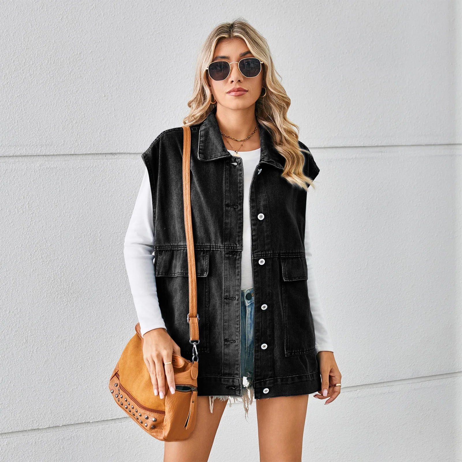 Summer denim vest vest fashionable denim sleeveless vest for women black gray