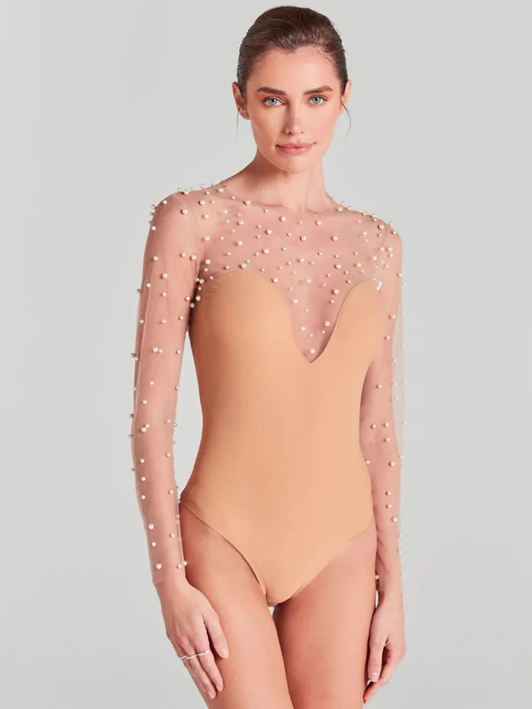 Conjunto feminino de verão luxuoso, sexy, manga comprida, branco pérola, bodycon, macacão, designer de celebridades, macacão de rua