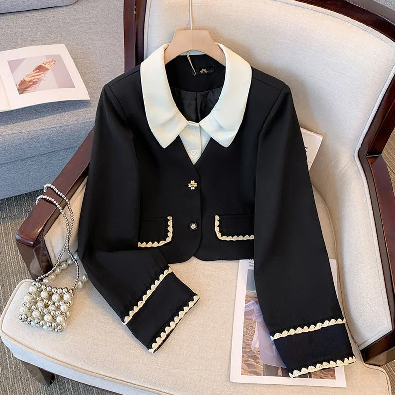 150Kg Plus Size Women's Bust 150 Autumn New Small Fragrant Top Coat And Skirt Two Piece Set Black 5XL 6XL 7XL 8XL 9XL