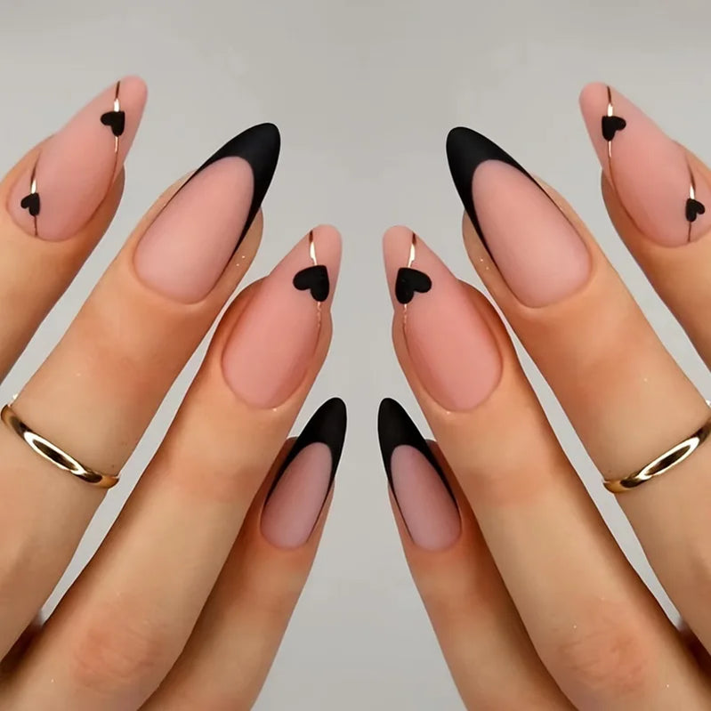 Black Cool Fake Nails Halloween Bat Press on Nails Almond Decorated Nail Tips Rivet Bow False Nails 24pcs Reusable Acrylic Nails