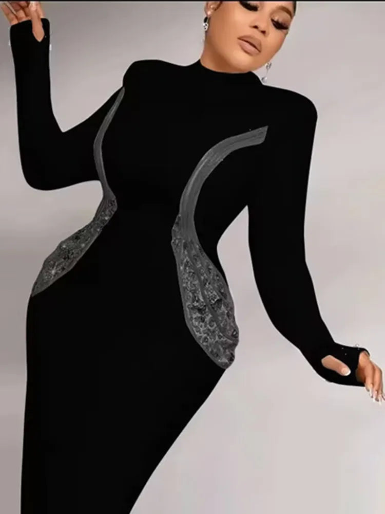 Women Celebrity Sexy Beading Crystal Diamonds Black White Maxi Long Bodycon Bandage Dress 2024 Elegant Evening Club Party Dress