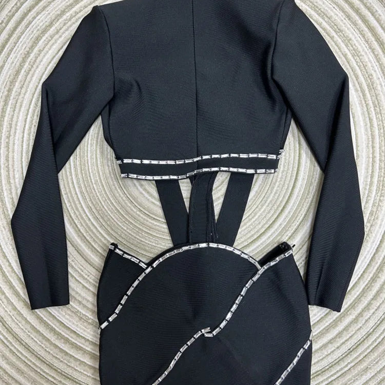 Women Long Sleeve Sexy Tops Bodycon Skirt Mini Set Rayon Bandage Fashion High Street Women's Set